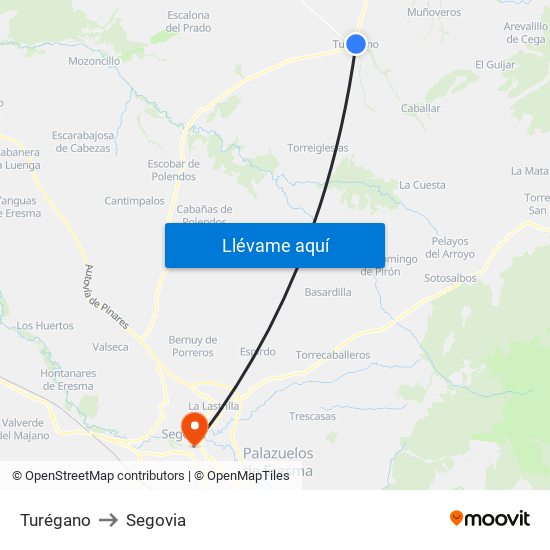 Turégano to Segovia map
