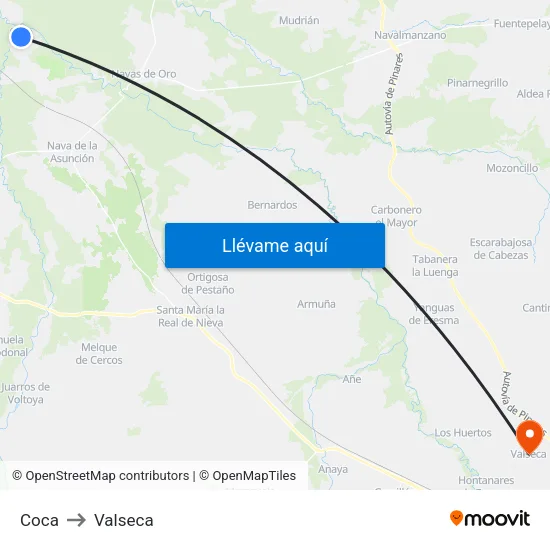 Coca to Valseca map