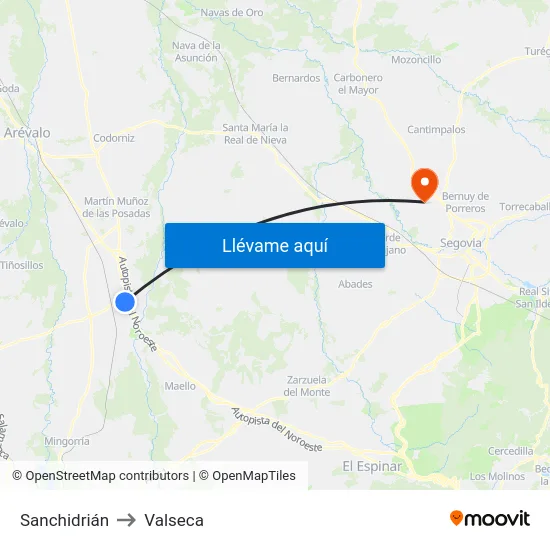 Sanchidrián to Valseca map