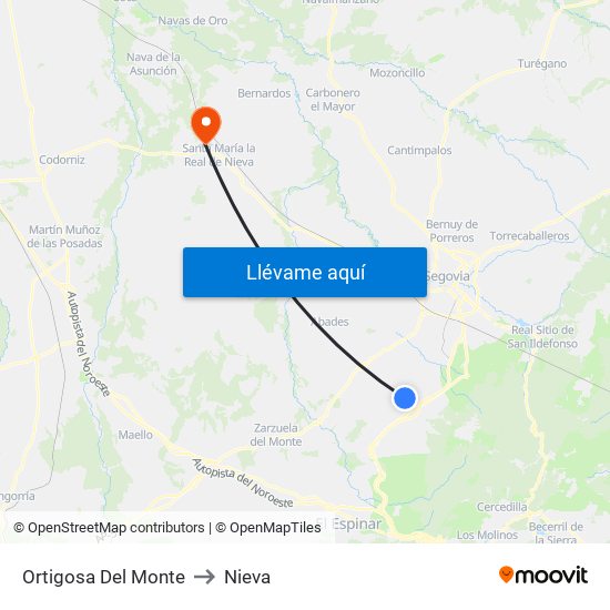Ortigosa Del Monte to Nieva map