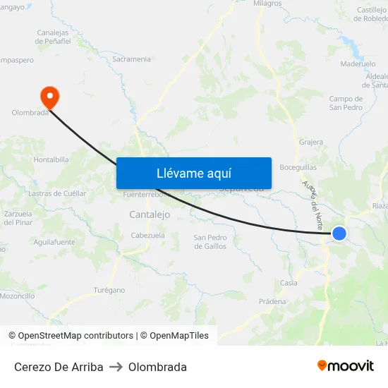 Cerezo De Arriba to Olombrada map