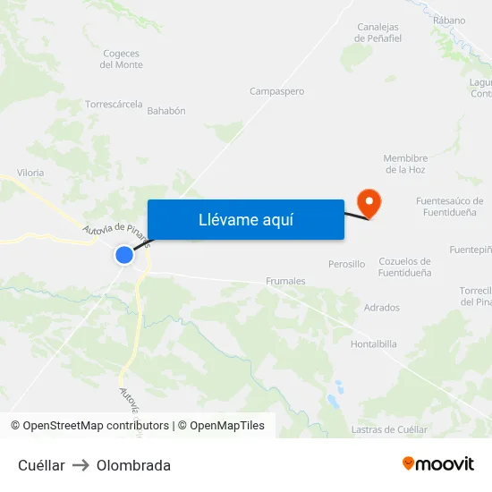 Cuéllar to Olombrada map