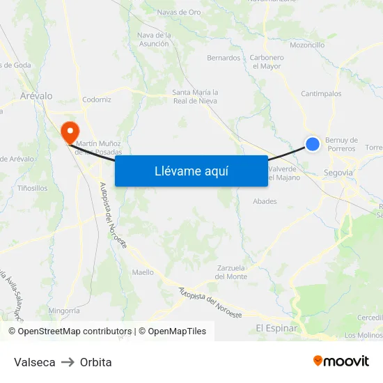 Valseca to Orbita map