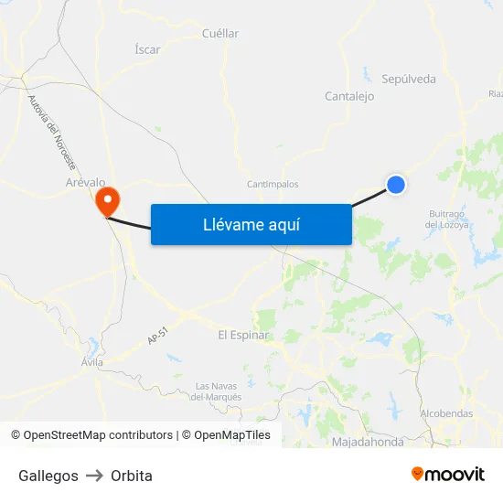 Gallegos to Orbita map