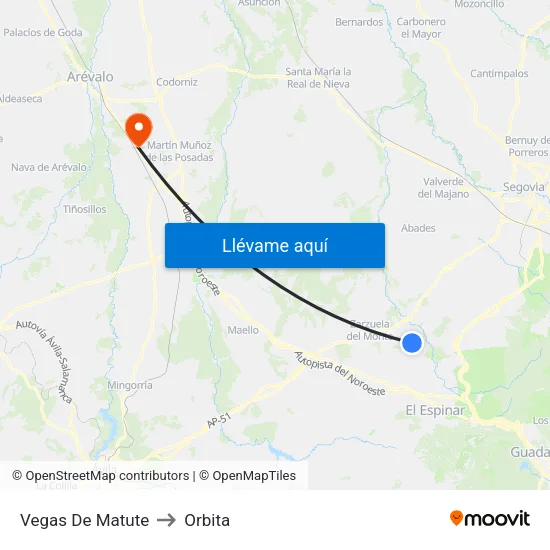 Vegas De Matute to Orbita map