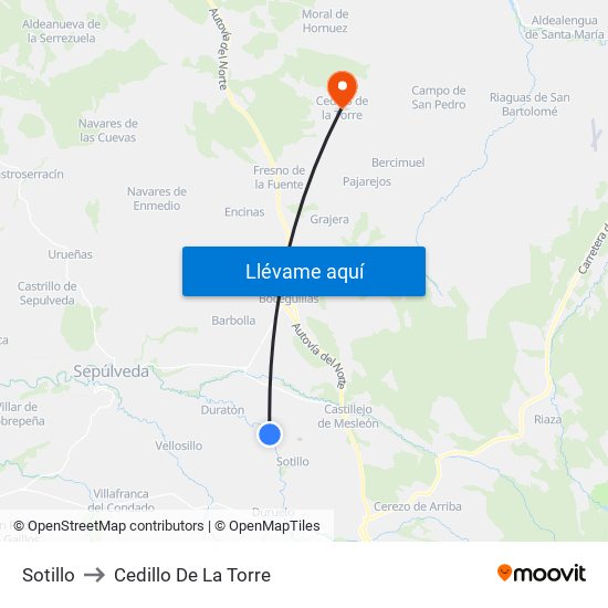 Sotillo to Cedillo De La Torre map