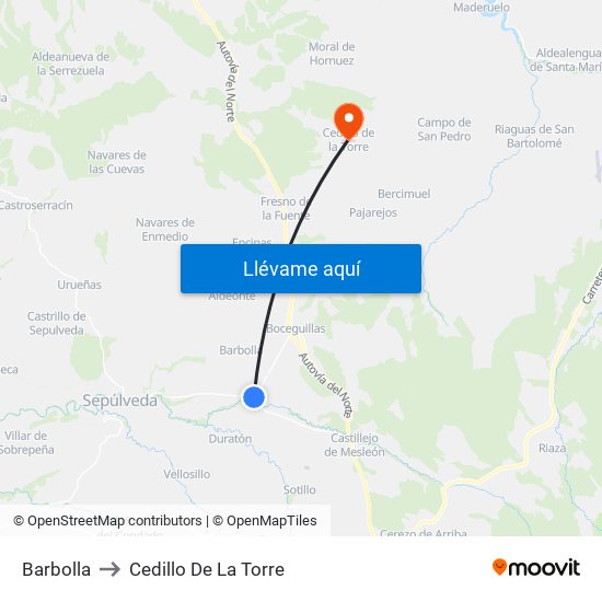 Barbolla to Cedillo De La Torre map