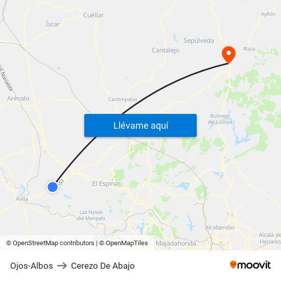 Ojos-Albos to Cerezo De Abajo map