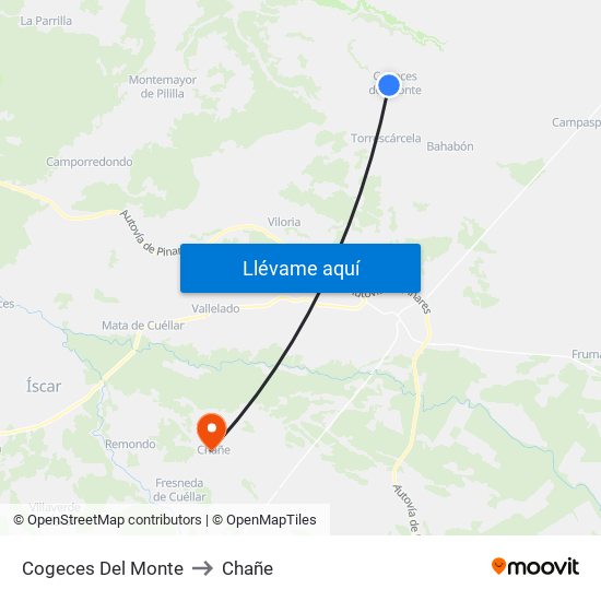 Cogeces Del Monte to Chañe map