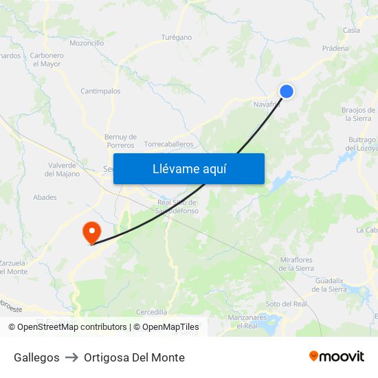 Gallegos to Ortigosa Del Monte map