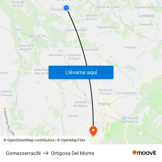 Gomezserrací­N to Ortigosa Del Monte map