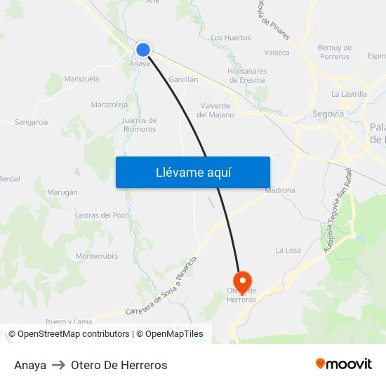 Anaya to Otero De Herreros map