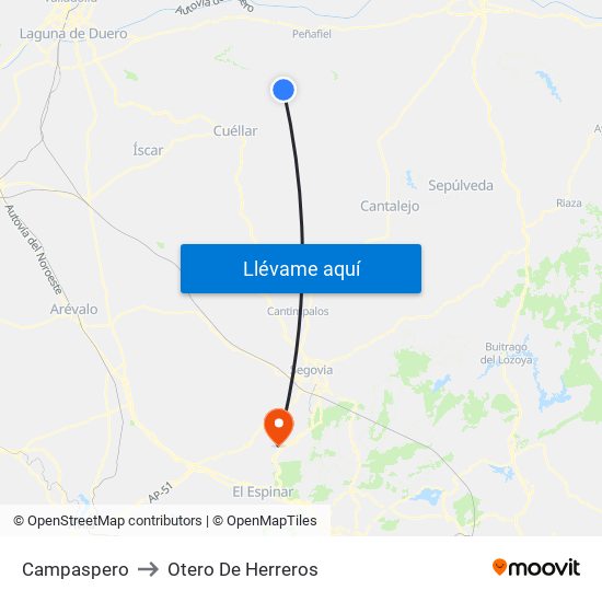 Campaspero to Otero De Herreros map