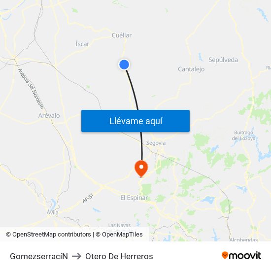 Gomezserrací­N to Otero De Herreros map