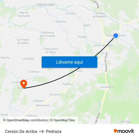 Cerezo De Arriba to Pedraza map