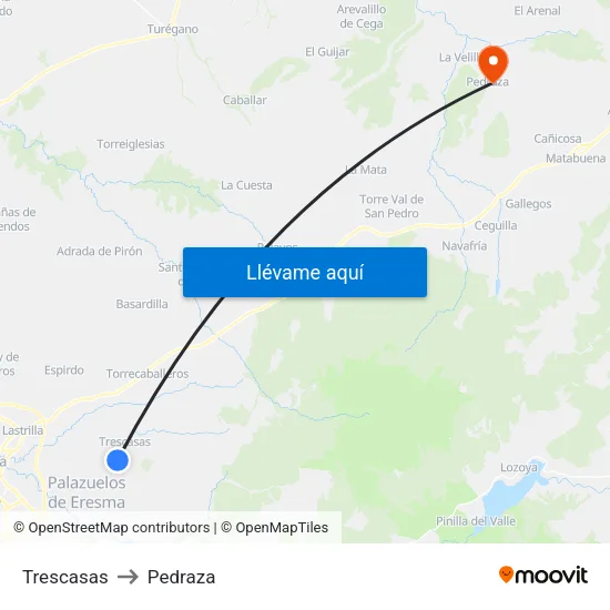 Trescasas to Pedraza map