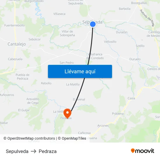 Sepulveda to Pedraza map