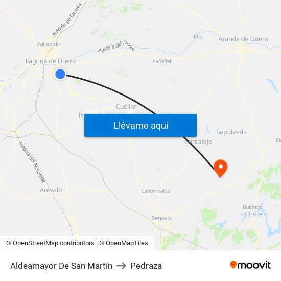 Aldeamayor De San Martín to Pedraza map