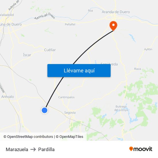 Marazuela to Pardilla map
