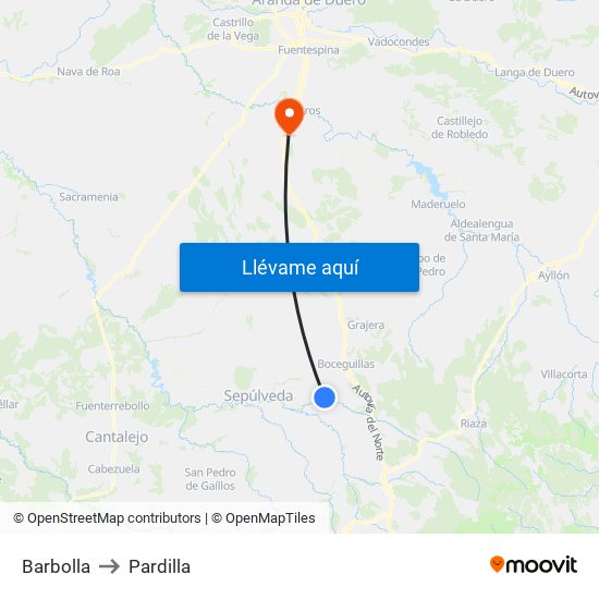 Barbolla to Pardilla map