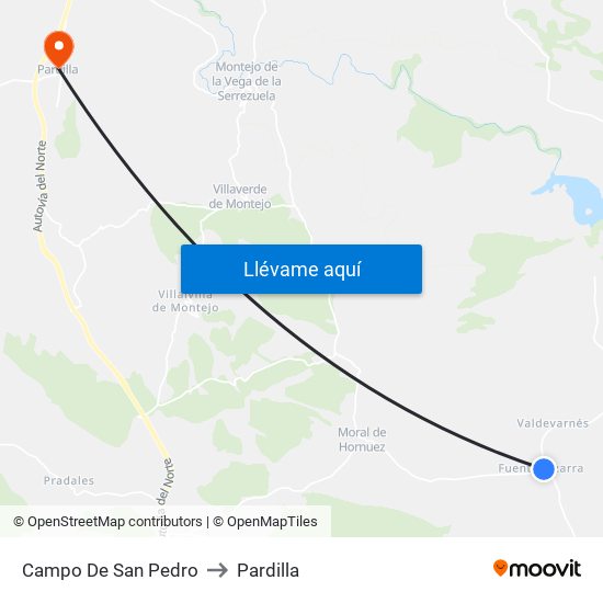 Campo De San Pedro to Pardilla map