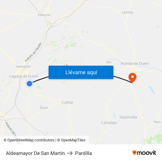 Aldeamayor De San Martín to Pardilla map