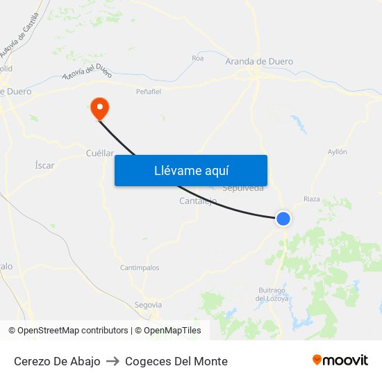 Cerezo De Abajo to Cogeces Del Monte map