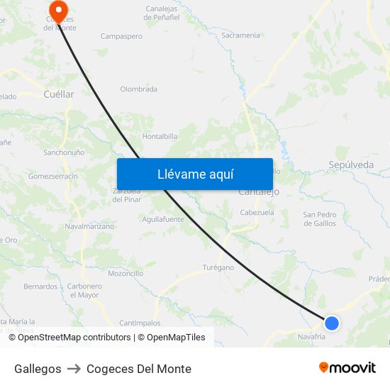 Gallegos to Cogeces Del Monte map