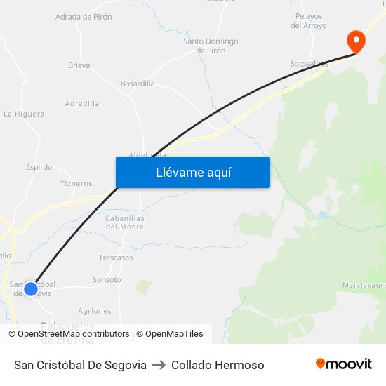 San Cristóbal De Segovia to Collado Hermoso map