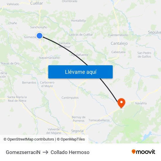 Gomezserrací­N to Collado Hermoso map