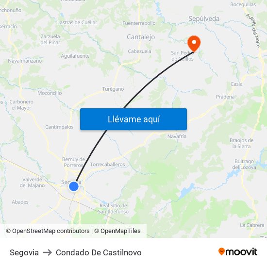 Segovia to Condado De Castilnovo map