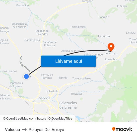 Valseca to Pelayos Del Arroyo map