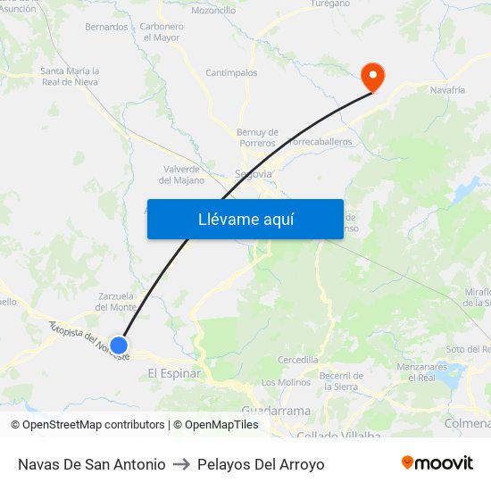 Navas De San Antonio to Pelayos Del Arroyo map