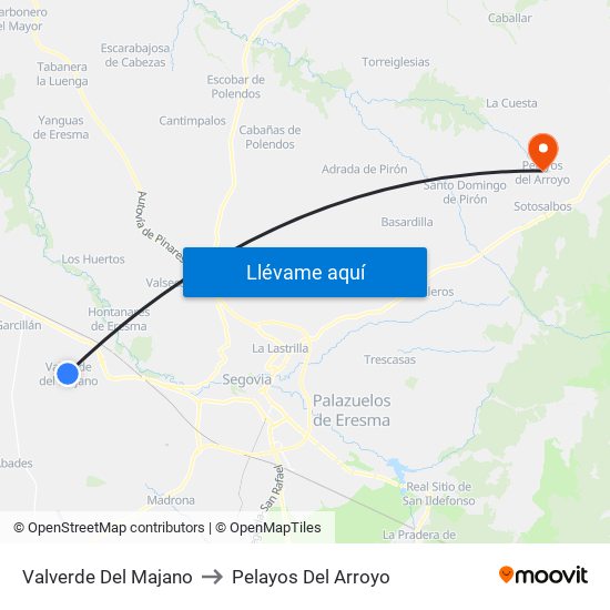 Valverde Del Majano to Pelayos Del Arroyo map