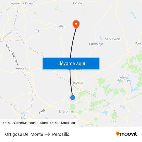 Ortigosa Del Monte to Perosillo map