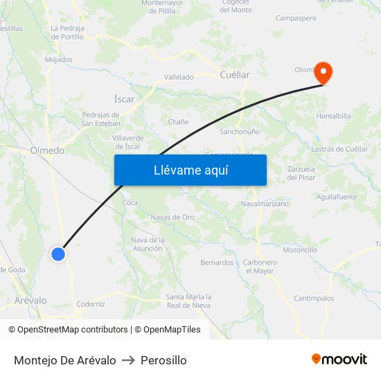 Montejo De Arévalo to Perosillo map