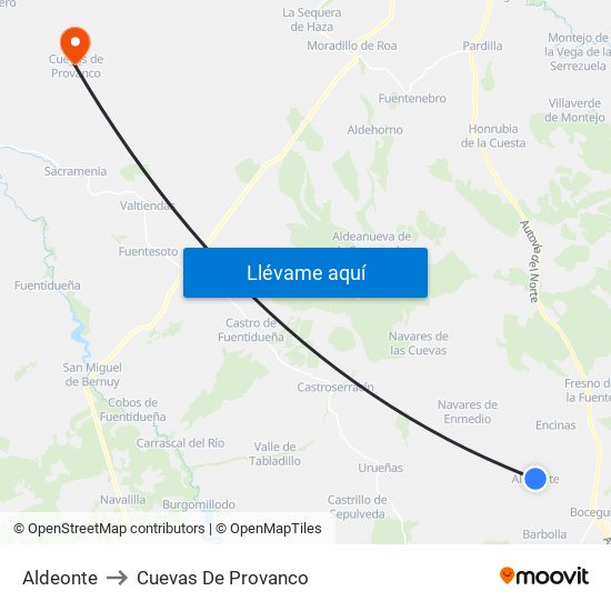 Aldeonte to Cuevas De Provanco map