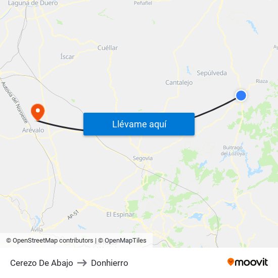 Cerezo De Abajo to Donhierro map