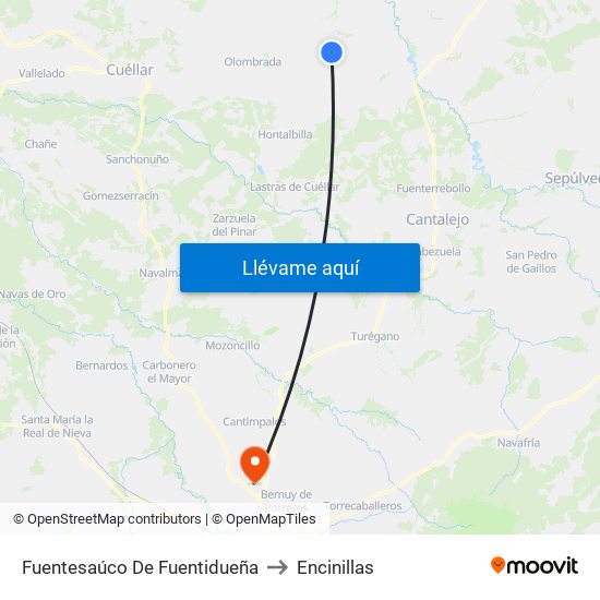 Fuentesaúco De Fuentidueña to Encinillas map