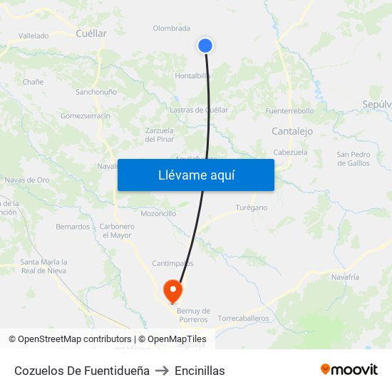 Cozuelos De Fuentidueña to Encinillas map