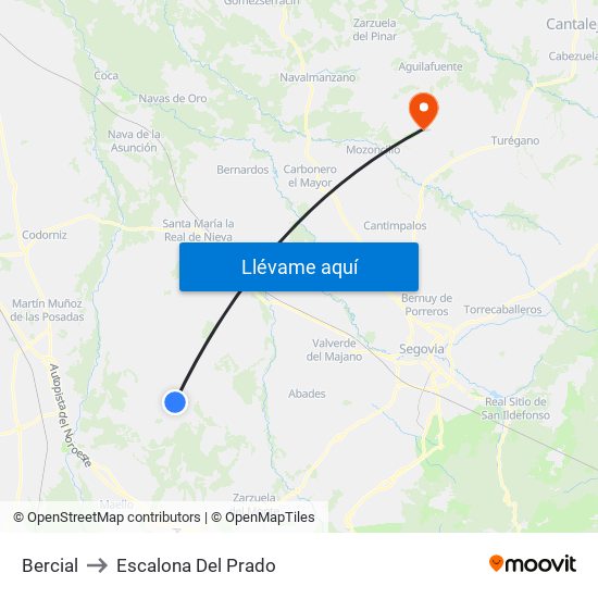 Bercial to Escalona Del Prado map