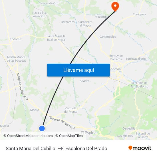 Santa María Del Cubillo to Escalona Del Prado map