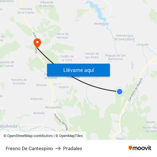 Fresno De Cantespino to Pradales map