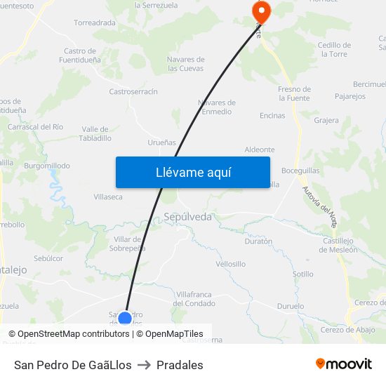 San Pedro De Gaã­Llos to Pradales map