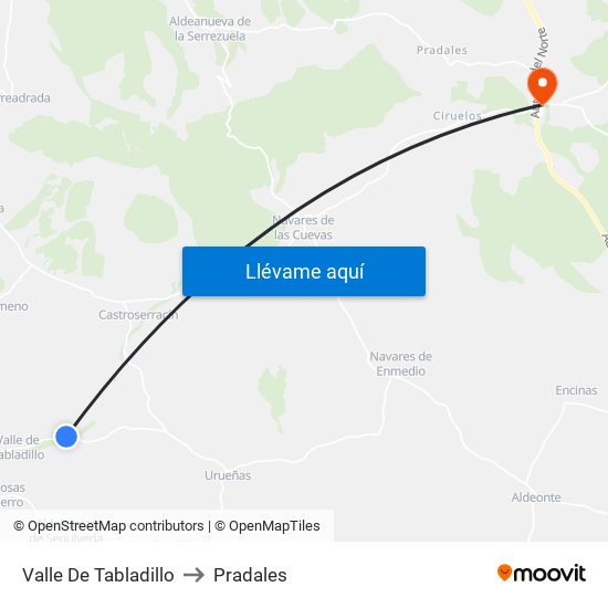 Valle De Tabladillo to Pradales map