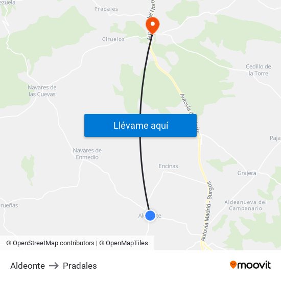 Aldeonte to Pradales map