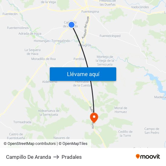 Campillo De Aranda to Pradales map