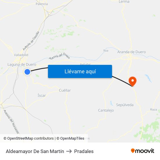 Aldeamayor De San Martín to Pradales map