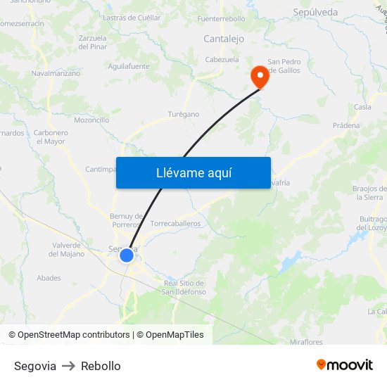 Segovia to Rebollo map