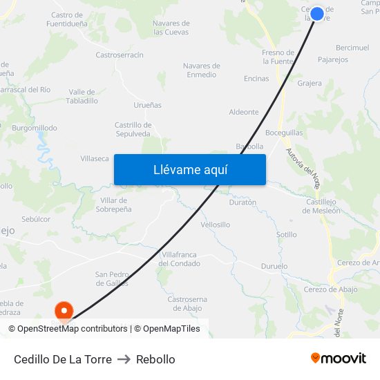 Cedillo De La Torre to Rebollo map